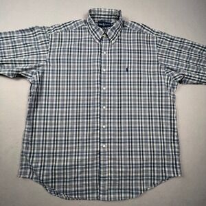 Ralph Lauren Button Down Shirt Mens XL Blake Blue Plaid Cotton Long Sleeve Prep